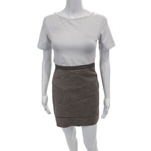 Designer Womens Metallic Striped Detail Zipped Lined Mini Skirt Gray Size 6